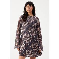 Clothing Warehouse Zebra Burnout Chiffon Bias Mini Dress - Brown