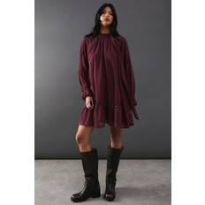 Clothing Warehouse Premium Chiffon Tie Neck Moon Dress - Burgundy