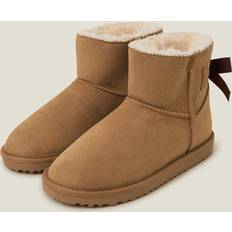 Accessorize Bow Faux Fur-Lined Suedette Boots - Tan