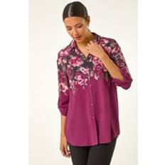 Purple Blouses Roman Floral Print Relaxed Stretch Blouse - Purple