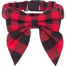 Pets Zeuxo Adjustable Cotton Red Plaid Dog Collar M