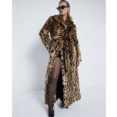 Leopard - Women Outerwear River Island Faux Fur Leopard Maxi Coat - Brown