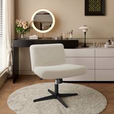 White boucle chair Yaheetech Boucle Swivel Desk Office Chair