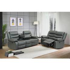 Recliner B&Q Milano Grey Leather Recliner Set 3+2 Sofa