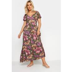 Yours Curve Floral Print Wrap Dress - Pink/Green