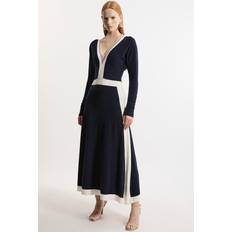 Wool Dresses Karen Millen Cashmere Wool V Neck Block Dress - Navy