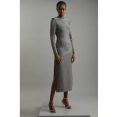 Evening Gowns - Grey Dresses Karen Millen Bandage Knit All Over Maxi Dress - Dark Grey