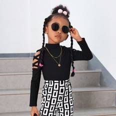Long Sleeves Turtlenecks Children's Clothing Shein Young Girls Fashion Knit Mock Neck Top - Solid Color