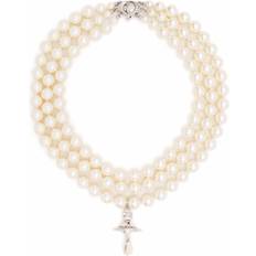 Vivienne Westwood White Necklaces Vivienne Westwood three-row pearl choker necklace women Pearl/Brass White