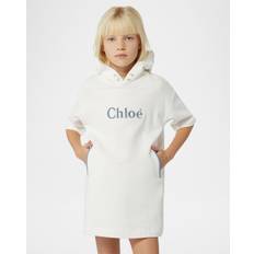 Chloe Girl's Denim Embroidered Logo-Print Dress - Off White