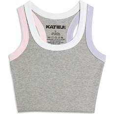 Gray Tank Tops Children's Clothing Livi Cropped Tank Top - Gray/Pastel Multi Trim