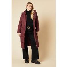 Red - Women Coats Dorothy Perkins Midi Luxe Padded Belted Coat - Berry