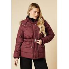 Down Coats & Padded Coats - Red Dorothy Perkins Womens Short Luxe Padded Belted Coat - Berry