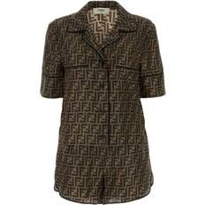 Brown Pyjamas Fendi Logo Print Silk Pyjama Set - Brown