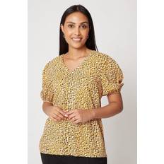 Ruffles Blouses Wallis Petite Yellow Animal Puff Sleeve Blouse - Yellow