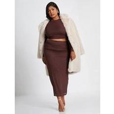 Brown Skirts Quiz Curve Glitter Mesh Midaxi Skirt - Brown