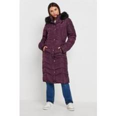 Clothing LTS Faux Fur Trim Padded Longline Coat - Purple