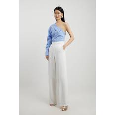 Karen Millen Petite Premium Woven Wide Leg Trouser - Ivory