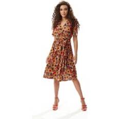 Liquorish Floral Print Midi Wrap Dress - Orange/Red