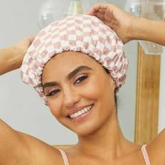 Bonnets Satin Lined Flexi Shower Cap Terracotta Checker