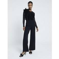 Black - Jumpsuits Jumpsuits & Overalls River Island Mesh Frill Front Jumpsuit - Black