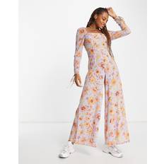 Multicoloured Jumpsuits & Overalls ASOS DESIGN Bubble Crepe Square Neck Jumpsuit - Floral Print/Multi