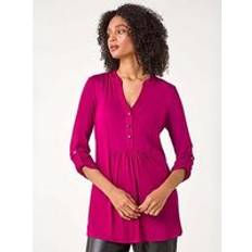 Pink Blouses Roman Button Detail Tunic Top - Pink