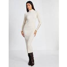 Clothing Quiz Ribbed Knit Jumper Dress - Cream