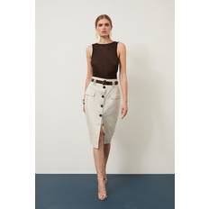 Canvas - Women Skirts Karen Millen Petite Cotton Canvas Cargo Midi Skirt - Tan