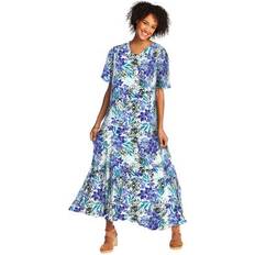 Woman Within Dresses Woman Within Plus Size Short-Sleeve Crinkle Dress - French Blue Floral