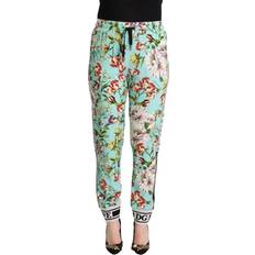 Dolce & Gabbana Green Trousers Dolce & Gabbana Floral Print Mid-Waisted Jogger Pants Green Viscose