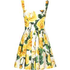 Dolce & Gabbana Green Dresses Dolce & Gabbana Rose Print Cotton Minidress Yellow