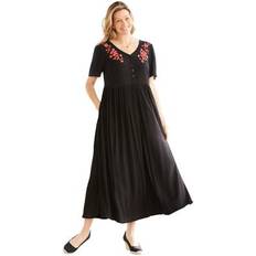 Woman Within Midi Dresses Woman Within Plus Size Empire Waist Button Placket - Black Flower