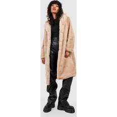 boohoo Textured Faux Fur Coat - Beige