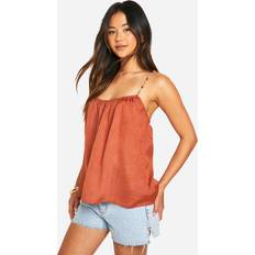 Orange Blouses boohoo Womens Viscose Linen Look Beaded Top - Orange