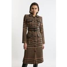 Multicoloured Coats Karen Millen Houndstooth Check Pocket Detail Belted Coat - Multi