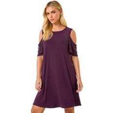 Clothing Roman Petite Sparkle Cold Shoulder Shift Dress - Plum