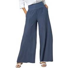 Clothing Roman Linen Blend Wide Leg Trousers - Mid Blue