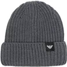 Emporio Armani Tilbehør Emporio Armani Uld Ribstrikket Beanie Med Logoetiket - Grå