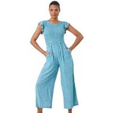 Clothing Roman Polka Dot Shirred Pocket Jumpsuit - Light Blue