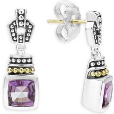 Lagos 18K Gold & Sterling Silver Caviar Color Amethyst Drop Earrings Purple/Silver