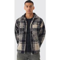 boohooMAN Karierte Harrington-Jacke - Dunkelblau