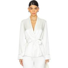 Seda Ropa de abrigo Fleur Du Mal Beaded Fringe Silk Smoking Jacket - Ivory