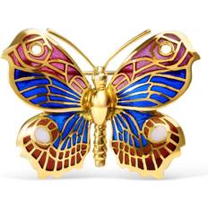 Enamel Brooches Haus of Brilliance 18K Yellow Gold Red, Blue, and White Enameled Butterfly Brooch Pin