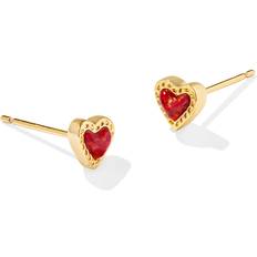 Red Earrings Kendra Scott Mini Ari Heart Gold Stud Earrings in Red Kyocera Opal (One Size)