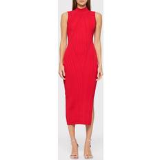 Herve Leger Red Rib Knit Sleeveless Turtleneck Dress - Red