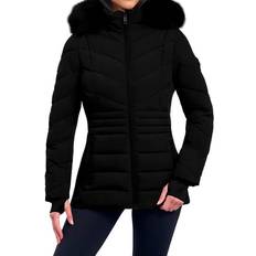 Faux Fur Coats Michael Kors Chevron Faux Fur Hooded Coat - Black