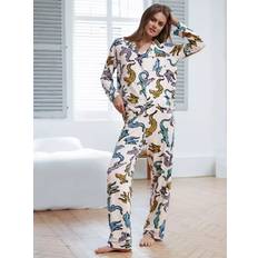 White - Women Sleepwear Chelsea Peers Crocodile Shirt Set - White