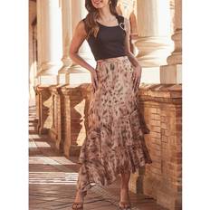 Sosandar Animal Print Ruffle Hem Midi Skirt - Beige