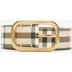 Burberry Belts Burberry Check E-Canvas Leather Belt - Beige/Gold